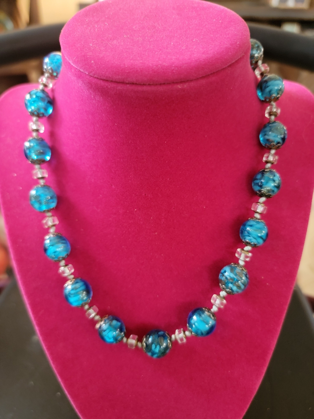 Blue Glass Bead Necklace - Elegant Women’s Jewelry Vintage